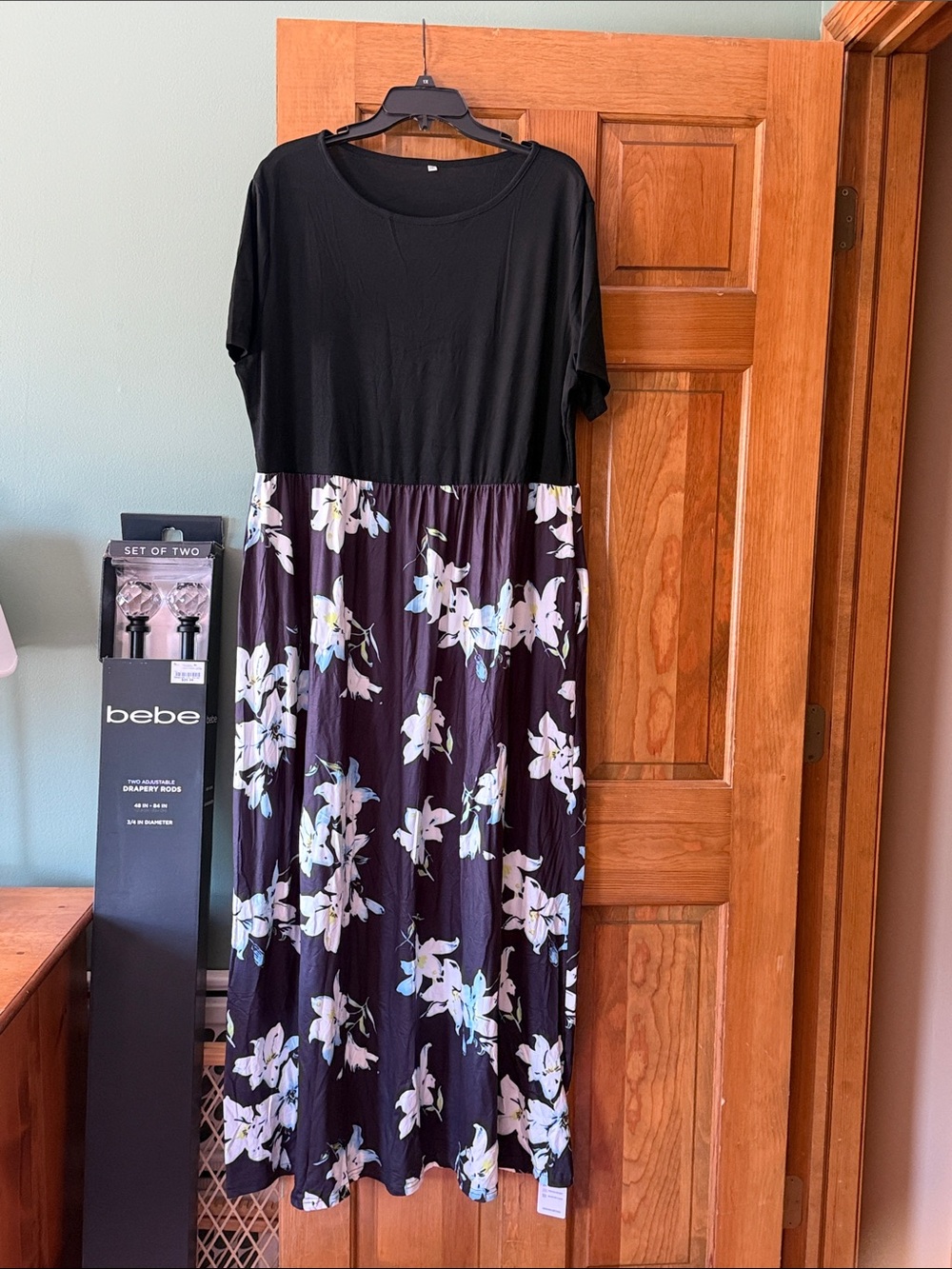 Floral Tie-Waist Black Maxi Dress